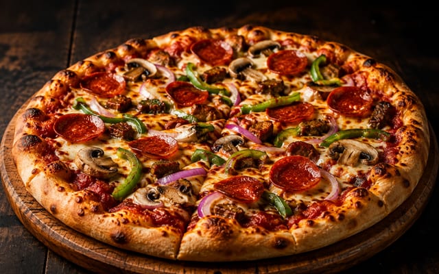 Pizza loaded with meat toppings